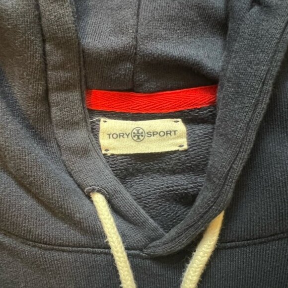 TORY BURCH FRENCH TERRY CHEVRON HOODIE IN TORY NAVY/SNOW WHITE - Picture 6 of 8